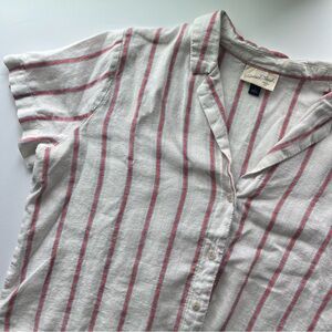 Universal Thread Linen Blend Blue and Pink Striped Button Up T Shirt